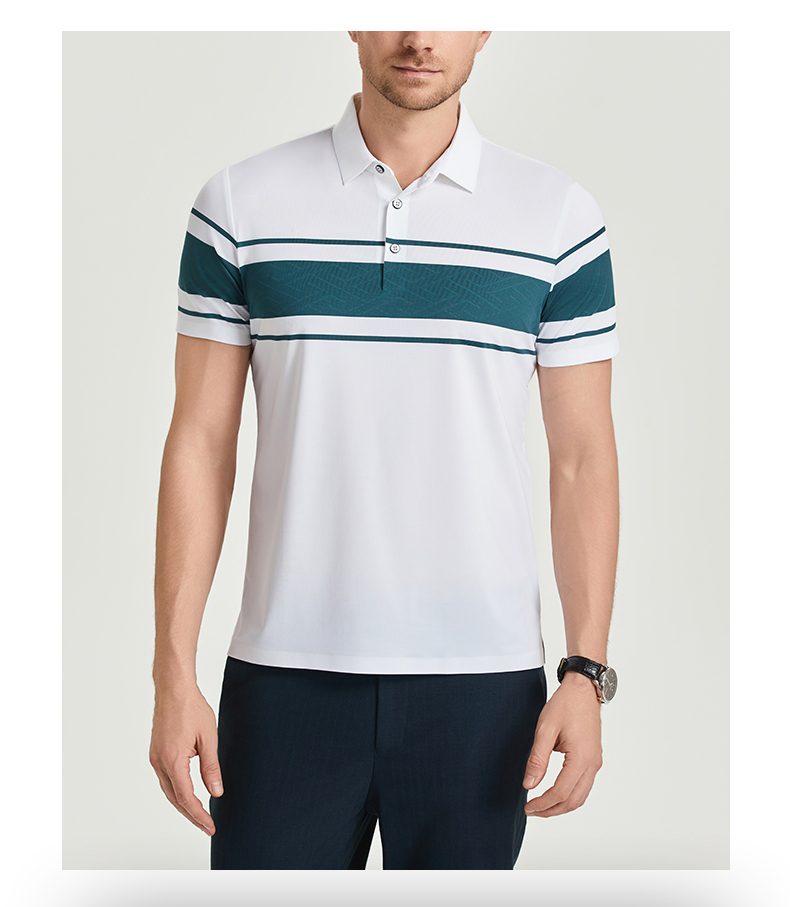 Comfortable and breathable monochrome stitching brocade-nylon yarn-dyed striped short-sleeved lapel polo shirt GJ61-W2822007