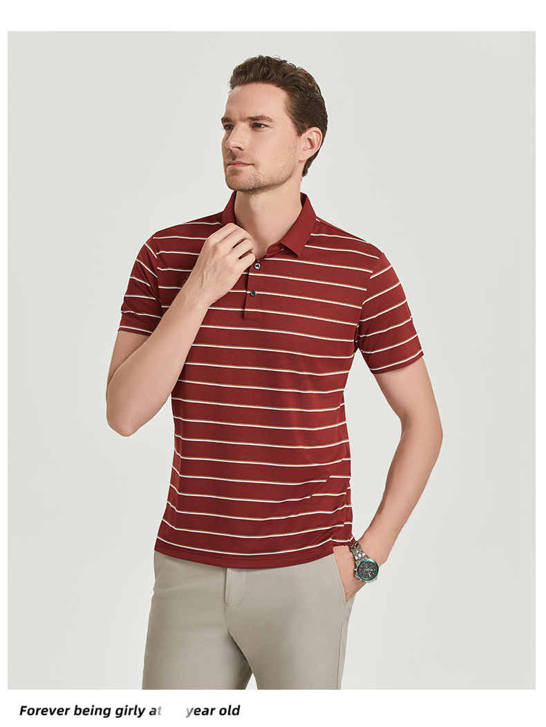 Pinstripe brocade-nylon yarn-dyed striped short-sleeved lapel polo shirt GJ61-W2822011