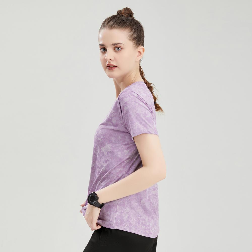 2135# Women Fitness Running Pattern Tops T-shirt Short Sleeve Round Neck