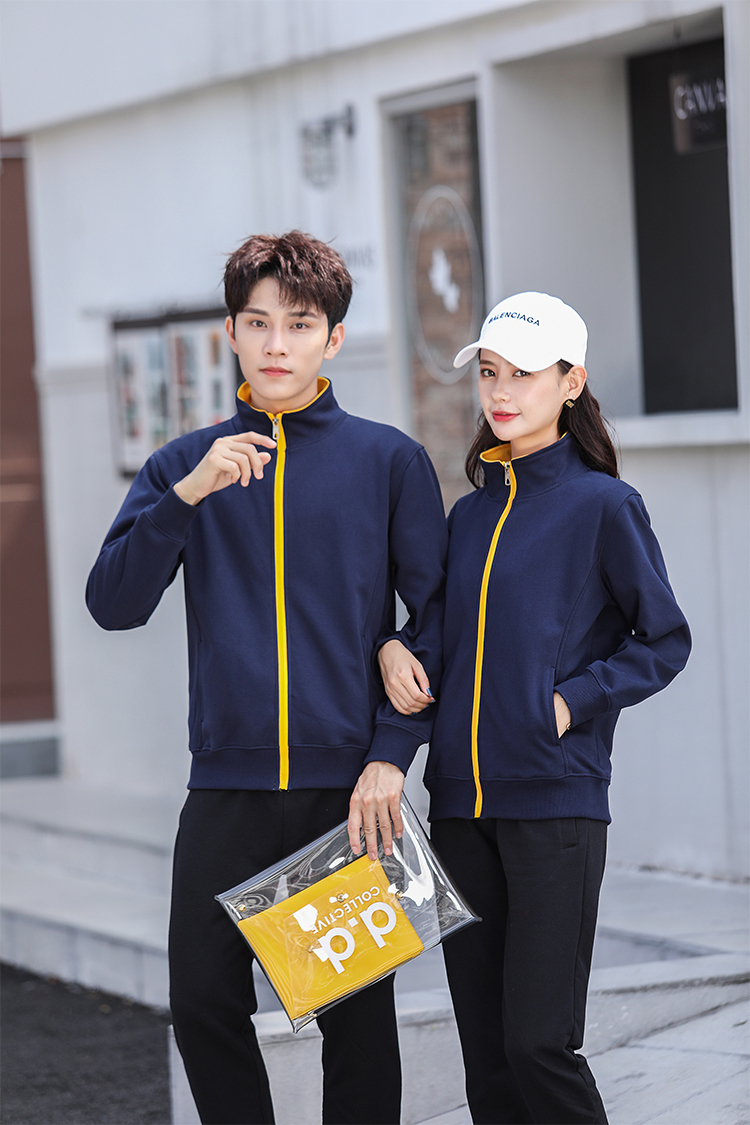 480g pure cotton terry collar zipper color-blocking thin sweatshirt universal style W02-8023