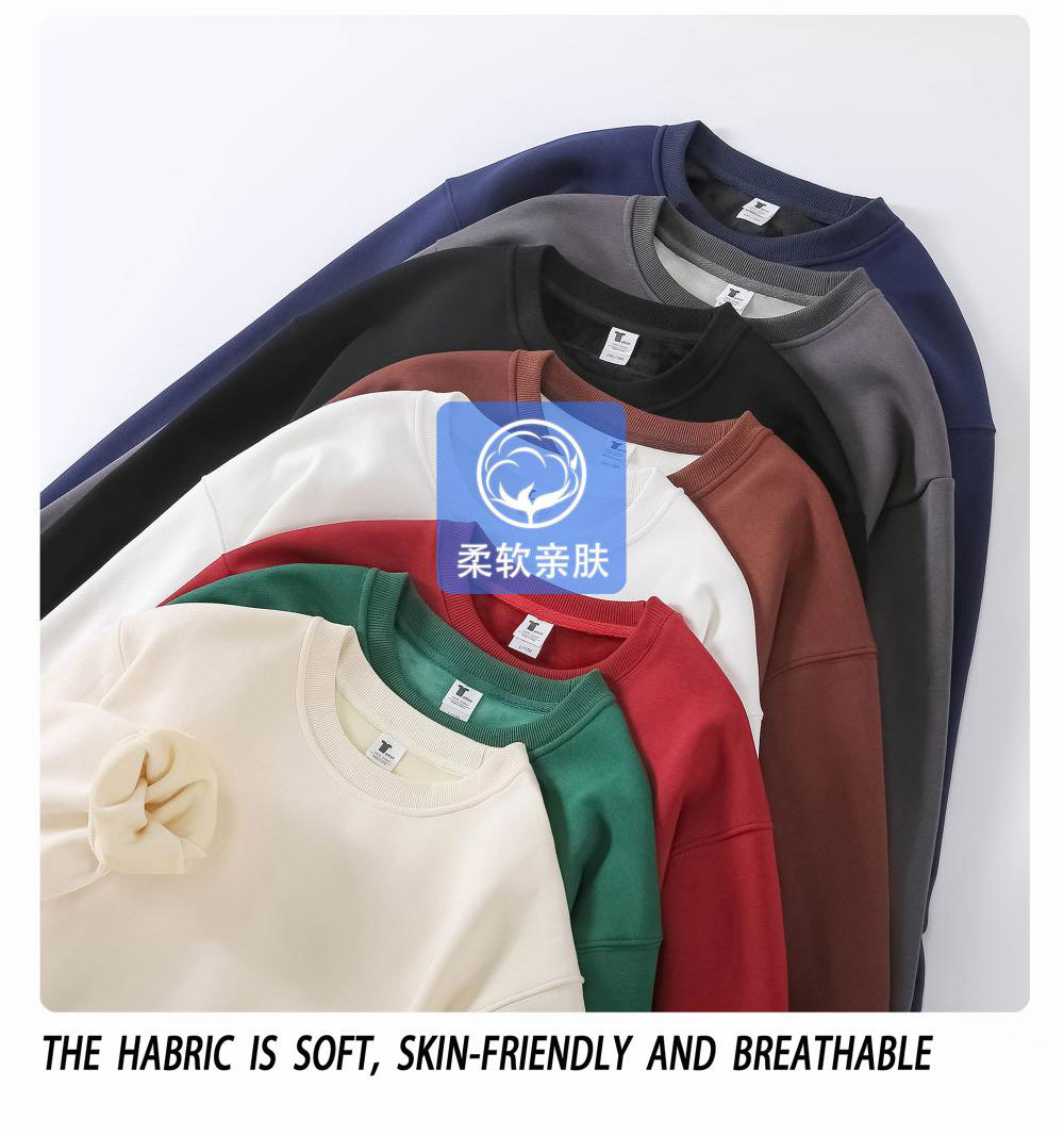 500g imitation lambskin heavy plus velvet drop shoulder round neck pullover sweater universal style GJ23-M062