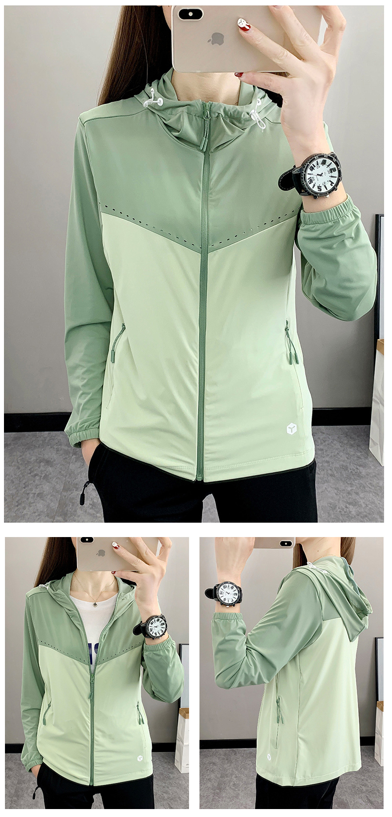 Women outdoor sports fishing clothing couple color matching sun protection clothing hooded jacket KA2-9002