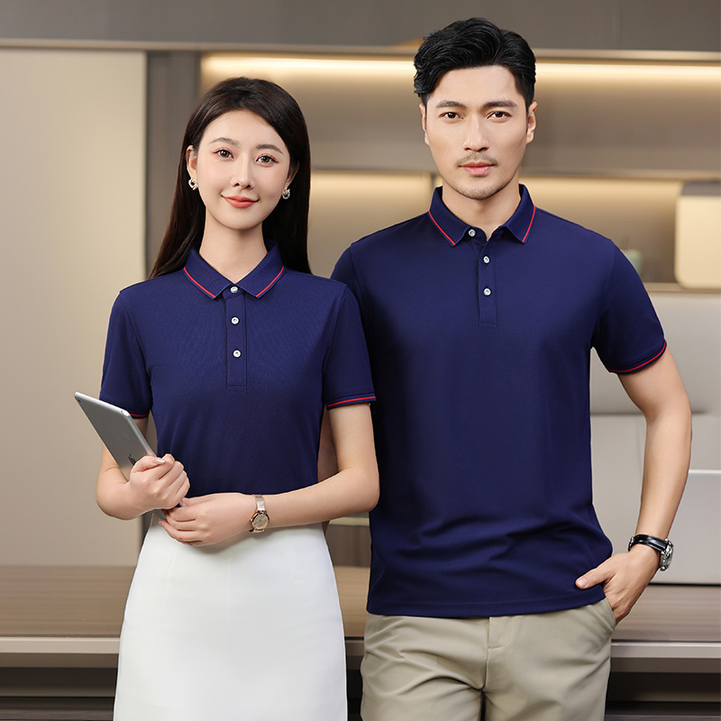 210g double-sided hexagonal striped collar short-sleeved lapel polo shirt GJ10-2308