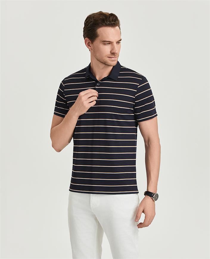 Pinstripe brocade-nylon yarn-dyed striped short-sleeved lapel polo shirt GJ61-W2822011