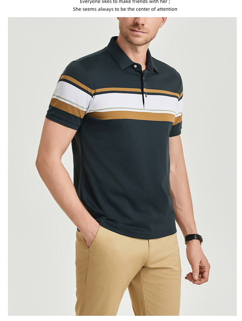 Comfortable breathable long-staple cotton yarn-dyed striped short-sleeved lapel polo shirt GJ61-W2822016