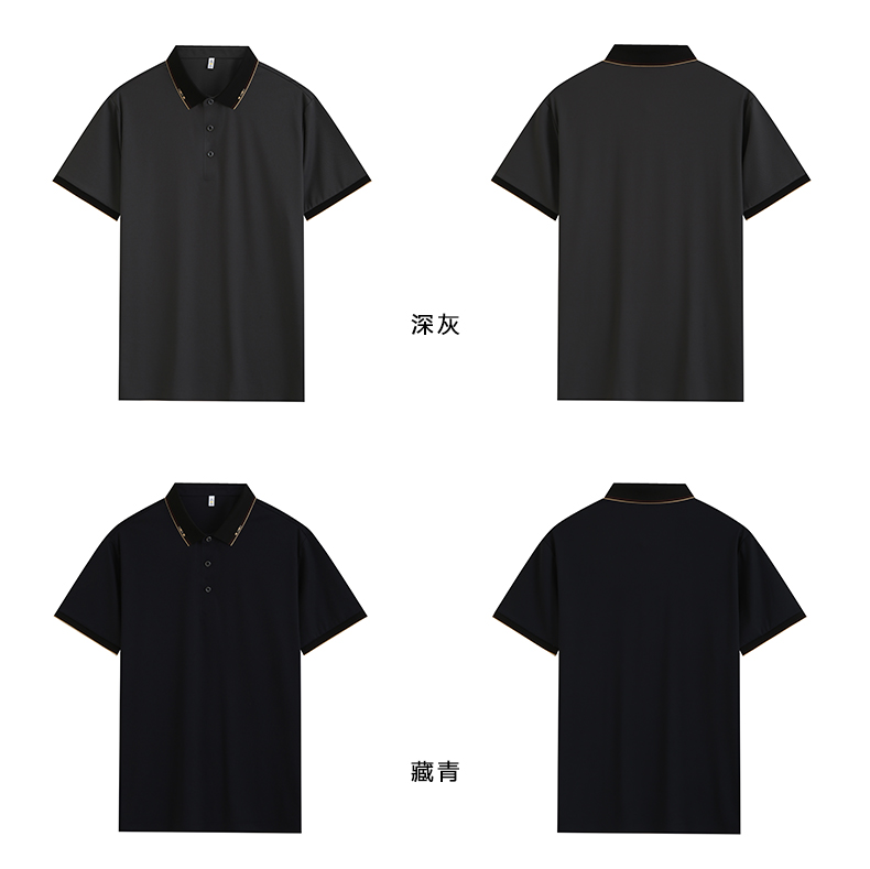 Moisture-absorbent breathable black collar seamless nylon-spandex short-sleeved lapel polo shirt GJ61-W2822017