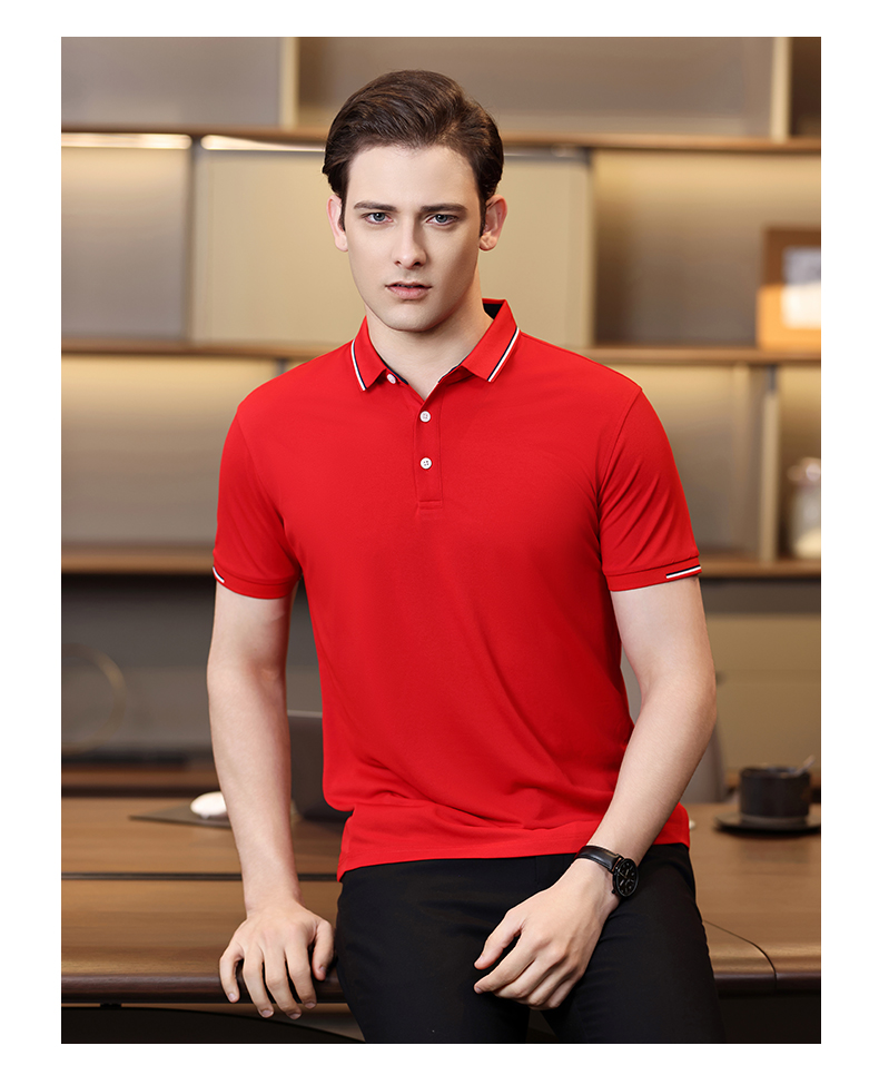 195g 40 count silk cotton lapel short sleeve POLO shirt GJ15-6606