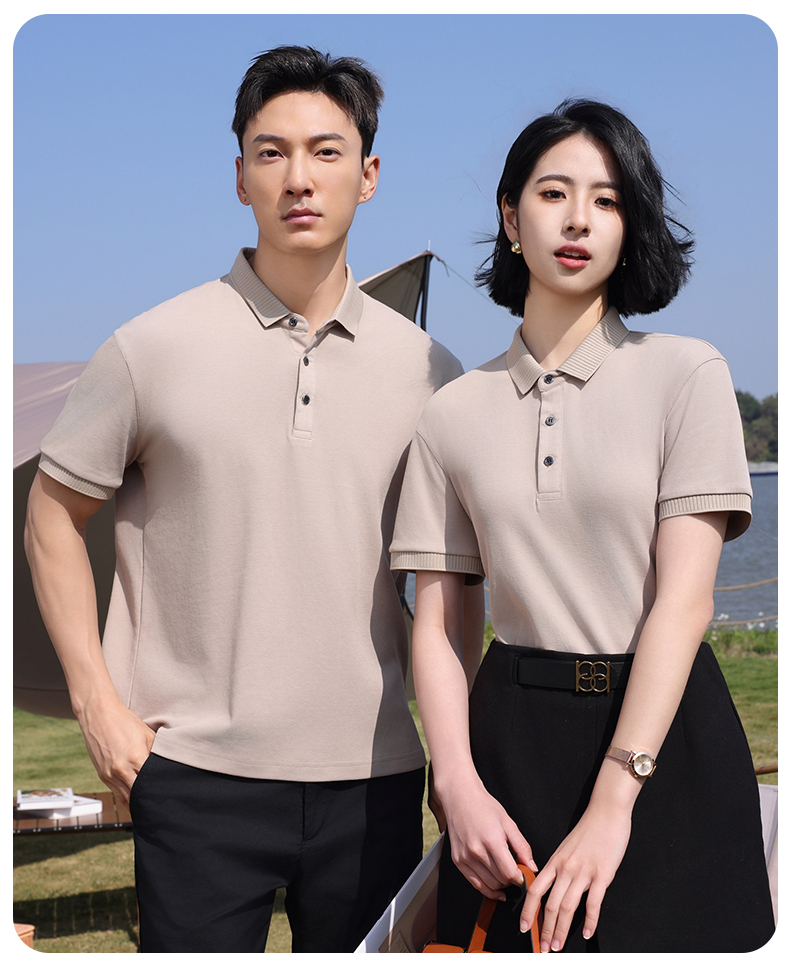 195g Camellia shirt collar lapel short sleeve POLO shirt W14-7319