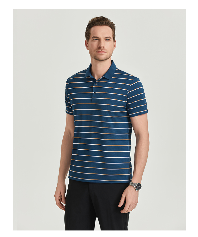 Pinstripe brocade-nylon yarn-dyed striped short-sleeved lapel polo shirt GJ61-W2822011