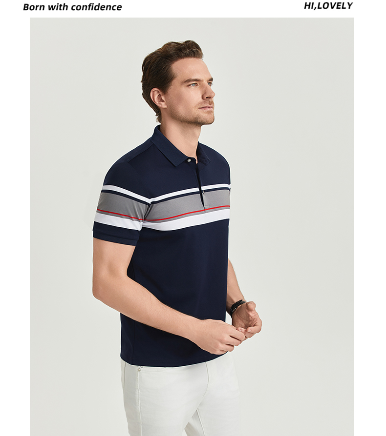 Comfortable breathable long-staple cotton yarn-dyed striped short-sleeved lapel polo shirt GJ61-W2822016