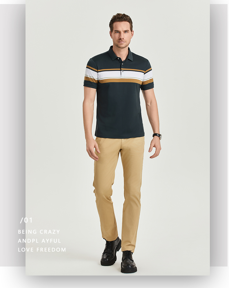 Comfortable breathable long-staple cotton yarn-dyed striped short-sleeved lapel polo shirt GJ61-W2822016