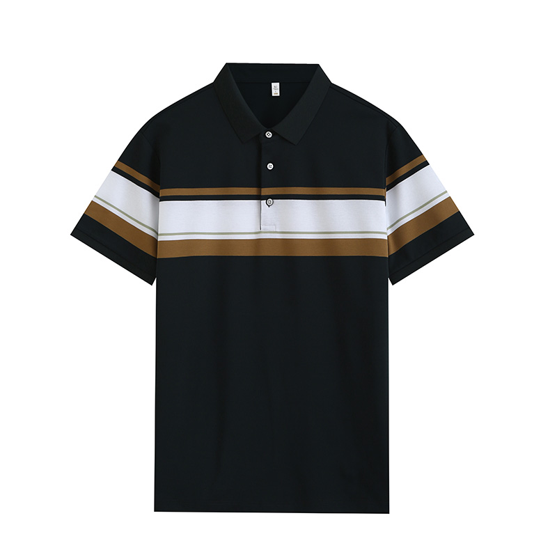 Comfortable breathable long-staple cotton yarn-dyed striped short-sleeved lapel polo shirt GJ61-W2822016