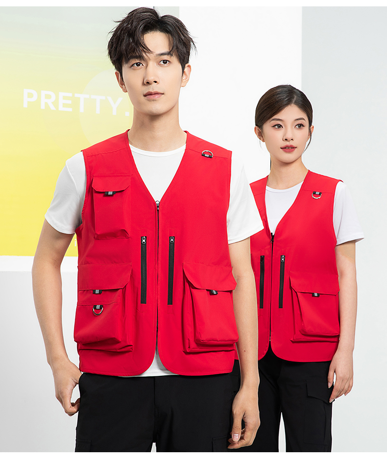 150D matte high elastic polyester pongee double vertical zipper vest workwear four colors H06-9020