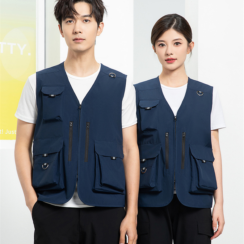 150D matte high elastic polyester pongee double vertical zipper vest workwear four colors H06-9020