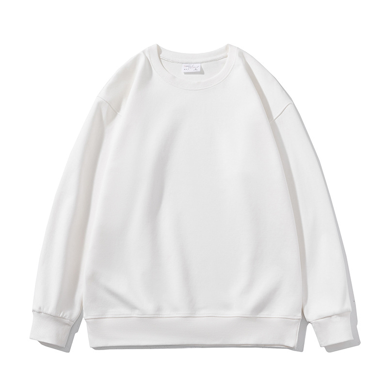 350g loose solid color water soft cotton round neck drop shoulder sweatshirt B08-water soft round neck