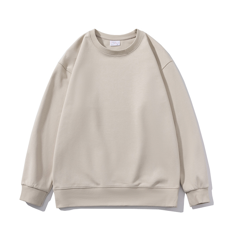 350g loose solid color water soft cotton round neck drop shoulder sweatshirt B08-water soft round neck