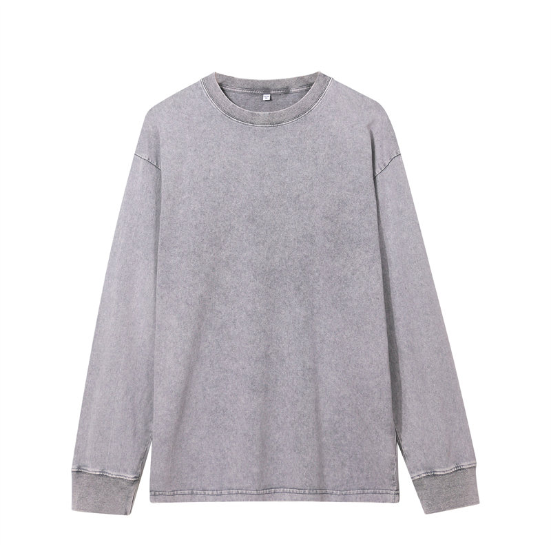 230g 20 yarn pure cotton washed distressed round neck long sleeve T-shirt G21-U-XU050