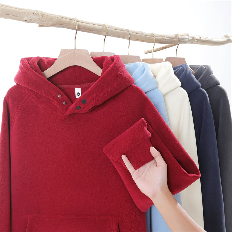 600g heavyweight warm double-sided fleece button hooded sweatshirt G21-U-XD068