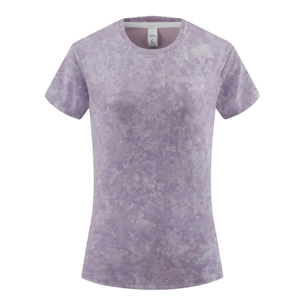 2135# Women Fitness Running Pattern Tops T-shirt Short Sleeve Round Neck