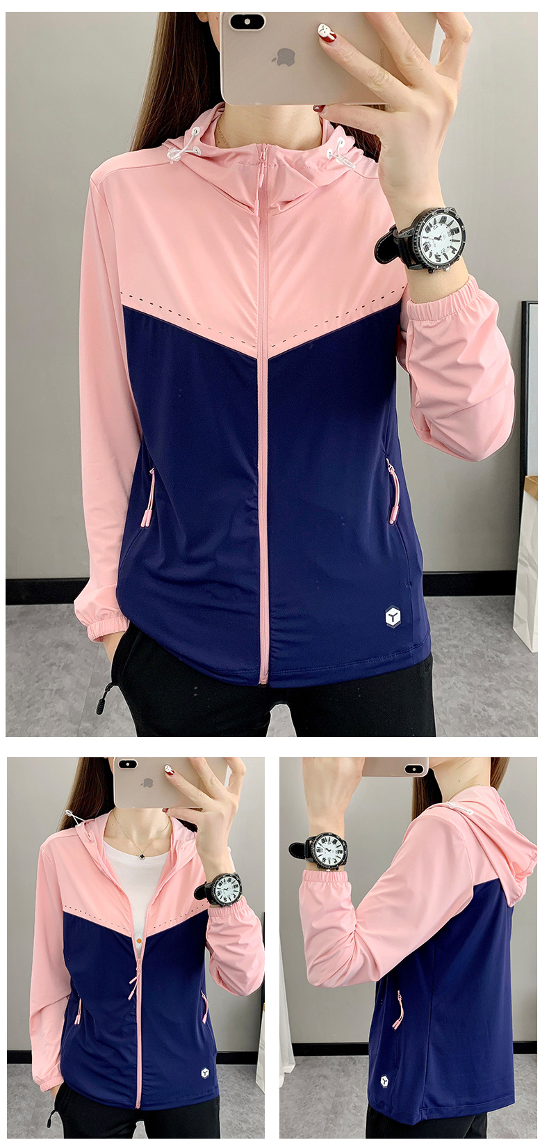 Women outdoor sports fishing clothing couple color matching sun protection clothing hooded jacket KA2-9002