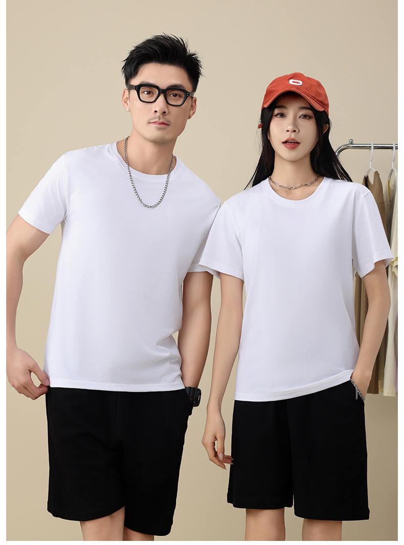 180g comfortable and crisp Xinjiang long-staple cotton solid color round neck short sleeve adult style L04-W180