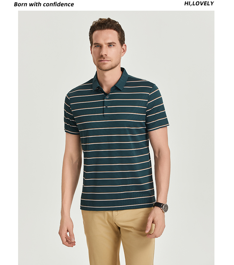 Pinstripe brocade-nylon yarn-dyed striped short-sleeved lapel polo shirt GJ61-W2822011