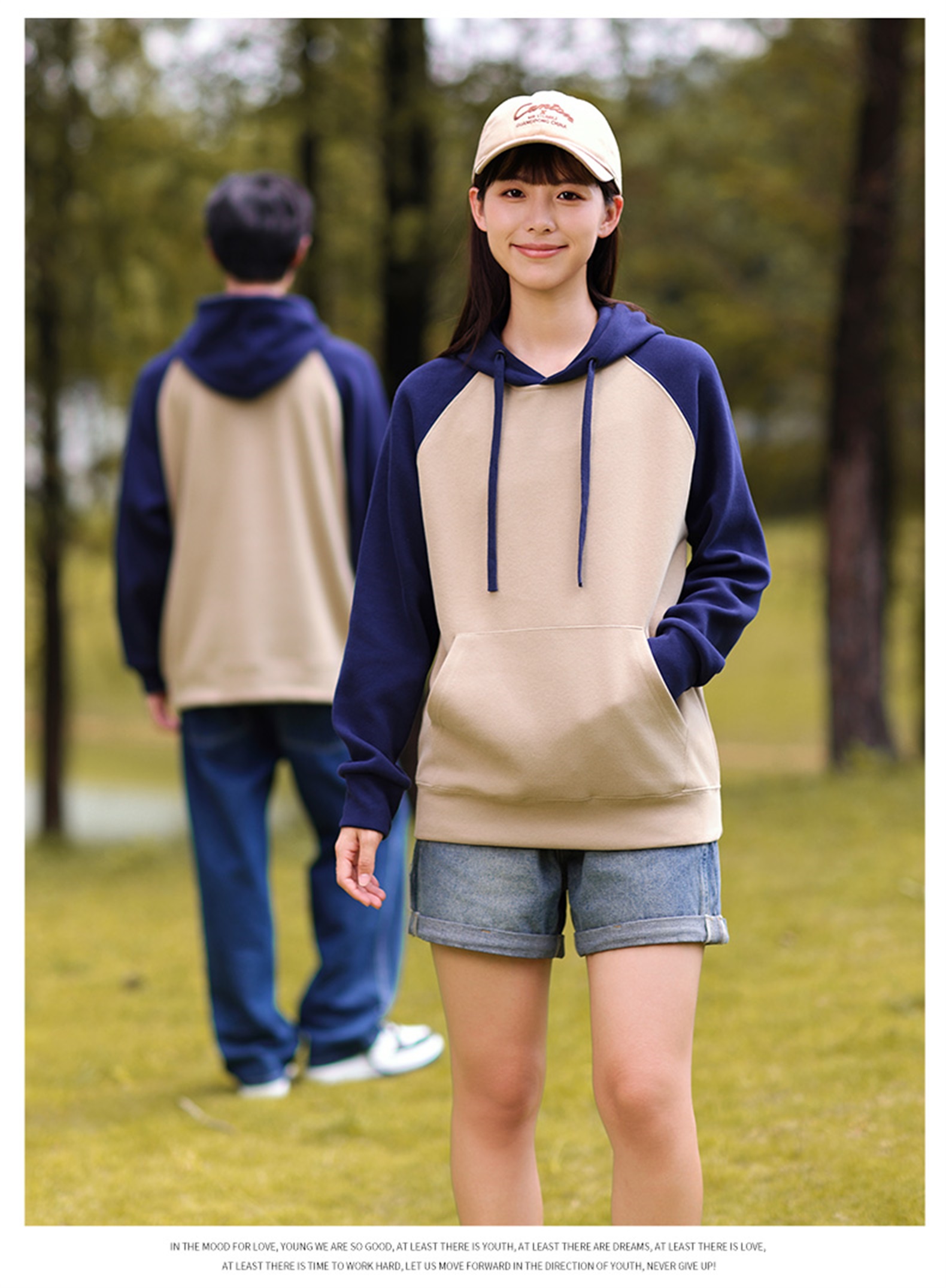 330g new oxygen cotton thin color matching hooded sweatshirt W07-CX-8807