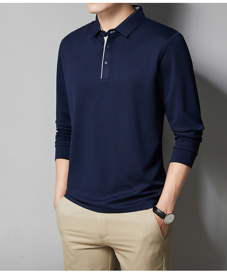 High-end casual men solid color lapel long-sleeved POLO shirt GT5-9999