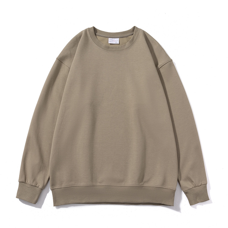 350g loose solid color water soft cotton round neck drop shoulder sweatshirt B08-water soft round neck