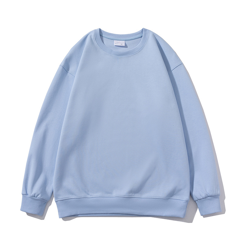 350g loose solid color water soft cotton round neck drop shoulder sweatshirt B08-water soft round neck