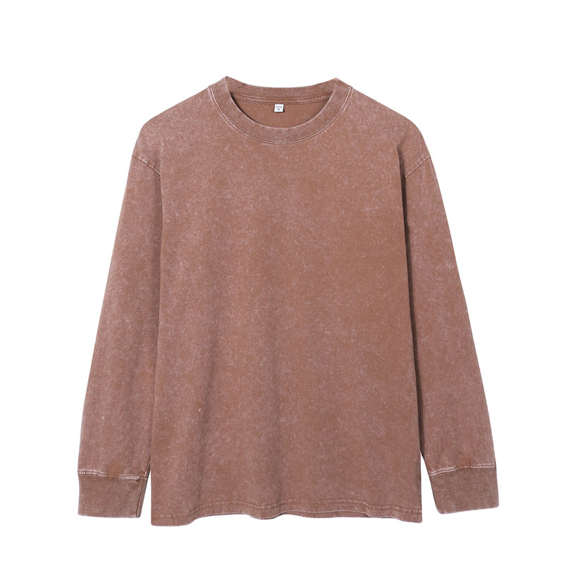 230g 20 yarn pure cotton washed distressed round neck long sleeve T-shirt G21-U-XU050