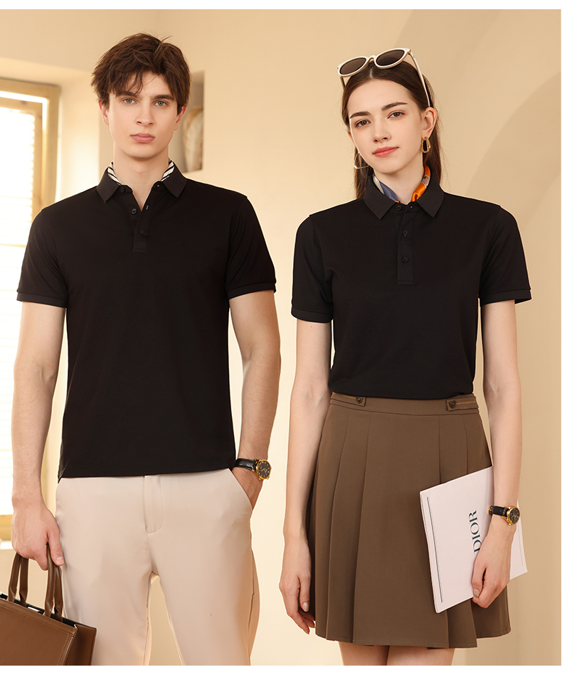 210g comfortable cool cotton-polyamide pique solid color short-sleeved lapel polo shirt L04-P249