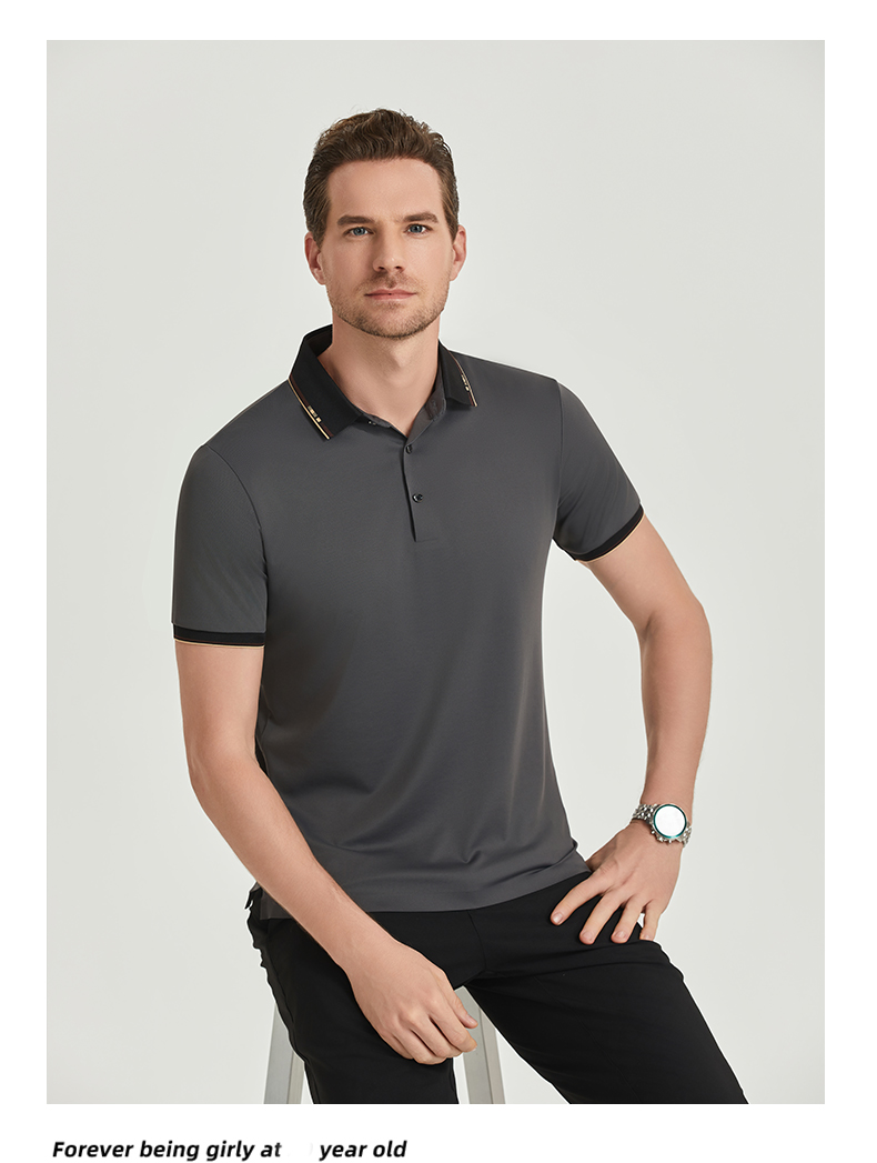 Moisture-absorbent breathable black collar seamless nylon-spandex short-sleeved lapel polo shirt GJ61-W2822017