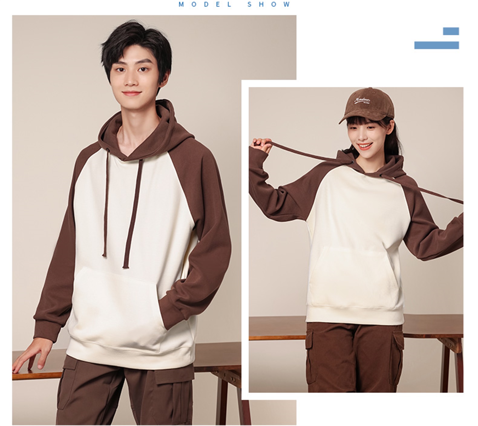 330g new oxygen cotton thin color matching hooded sweatshirt W07-CX-8807