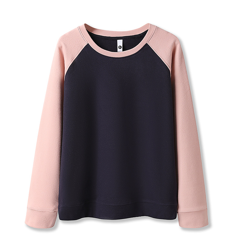 German velvet contrast color round neck long sleeve raglan sweatshirt BC4-DQ-color matching edge