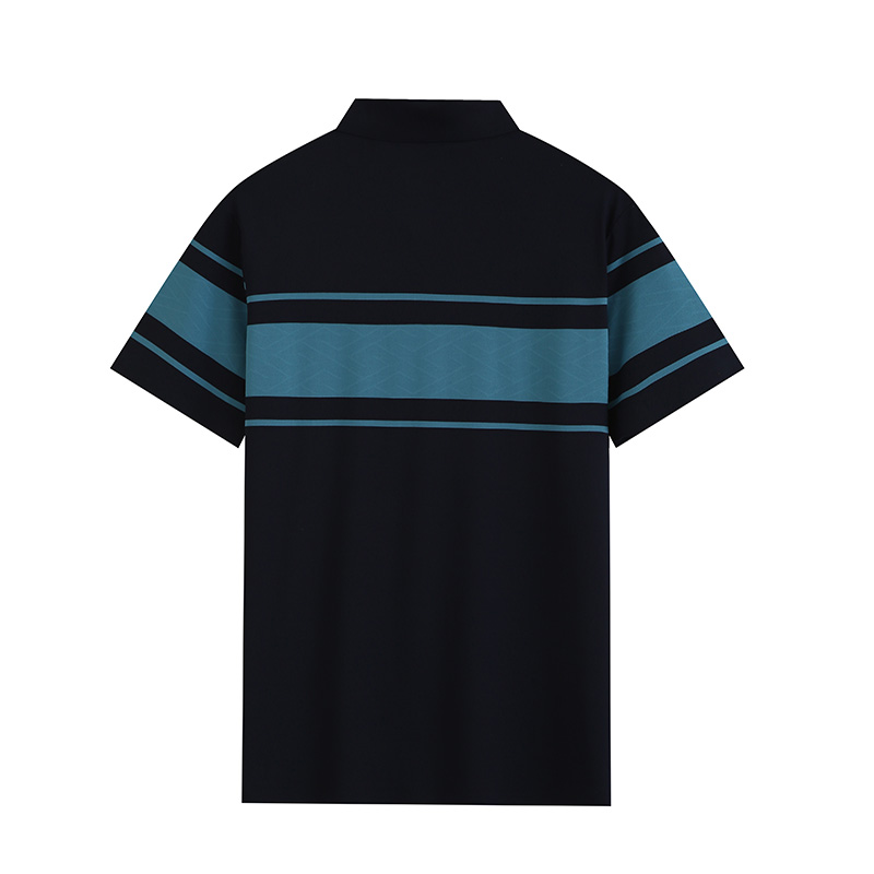 Comfortable and breathable monochrome stitching brocade-nylon yarn-dyed striped short-sleeved lapel polo shirt GJ61-W2822007