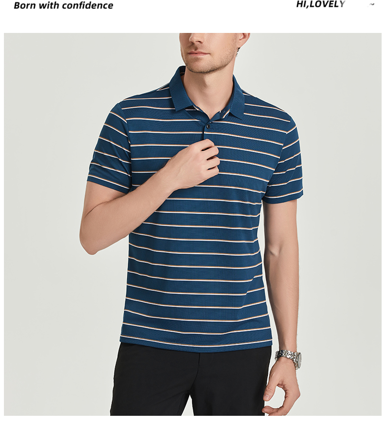 Pinstripe brocade-nylon yarn-dyed striped short-sleeved lapel polo shirt GJ61-W2822011