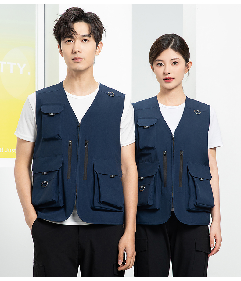 150D matte high elastic polyester pongee double vertical zipper vest workwear four colors H06-9020