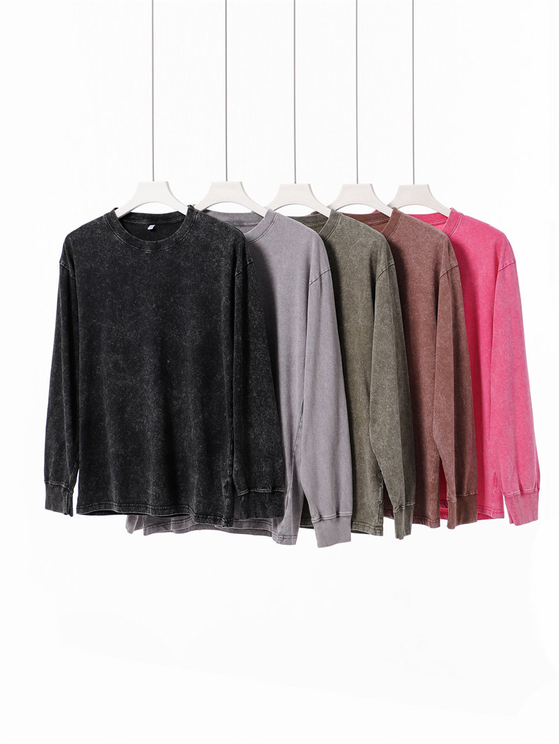 230g 20 yarn pure cotton washed distressed round neck long sleeve T-shirt G21-U-XU050