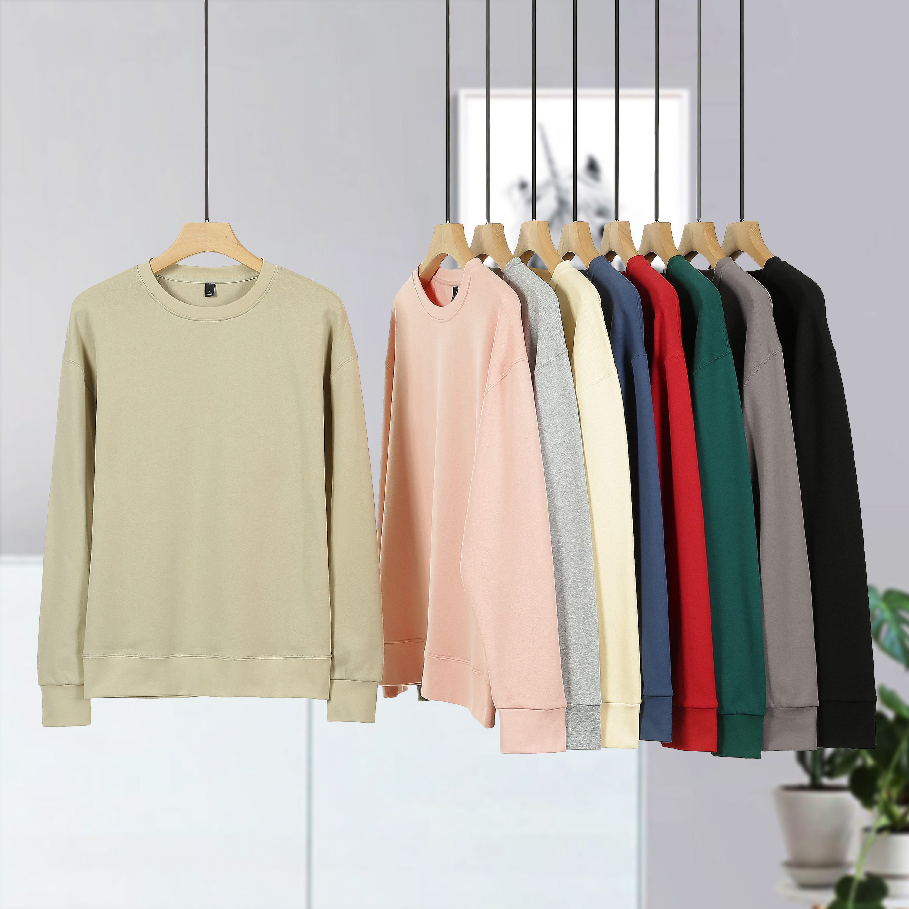 320g cotton double-strand terry drop shoulder round neck sweatshirt W03-S9001