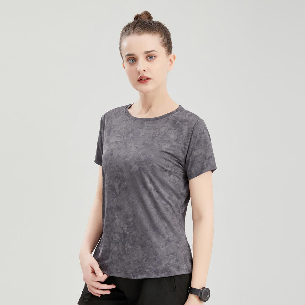 2135# Women Fitness Running Pattern Tops T-shirt Short Sleeve Round Neck