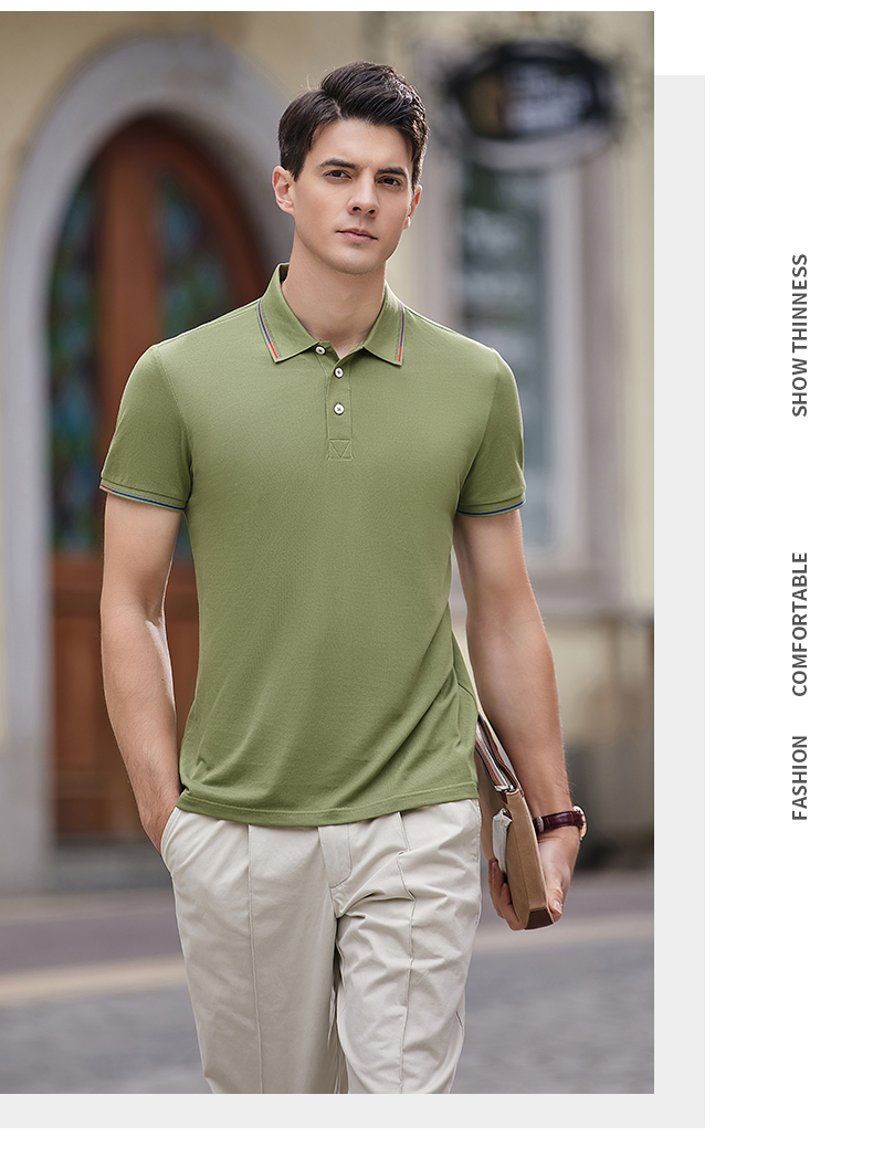 195g hexagonal mercerized antibacterial beads lapel short-sleeved polo shirt 72-2381 men