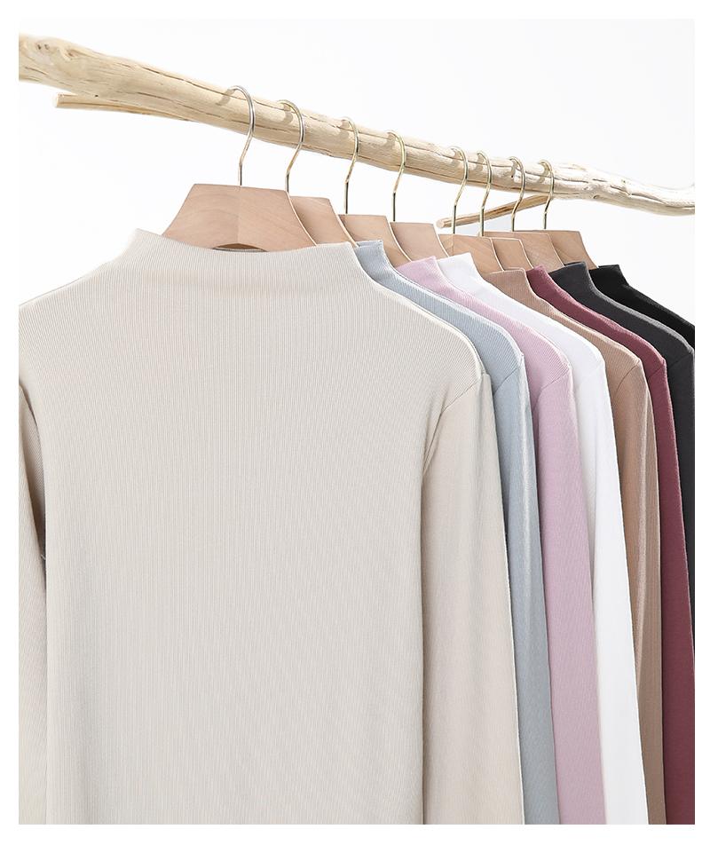 220g ribbed cotton women high collar long sleeve bottoming shirt T-shirt G21-S003