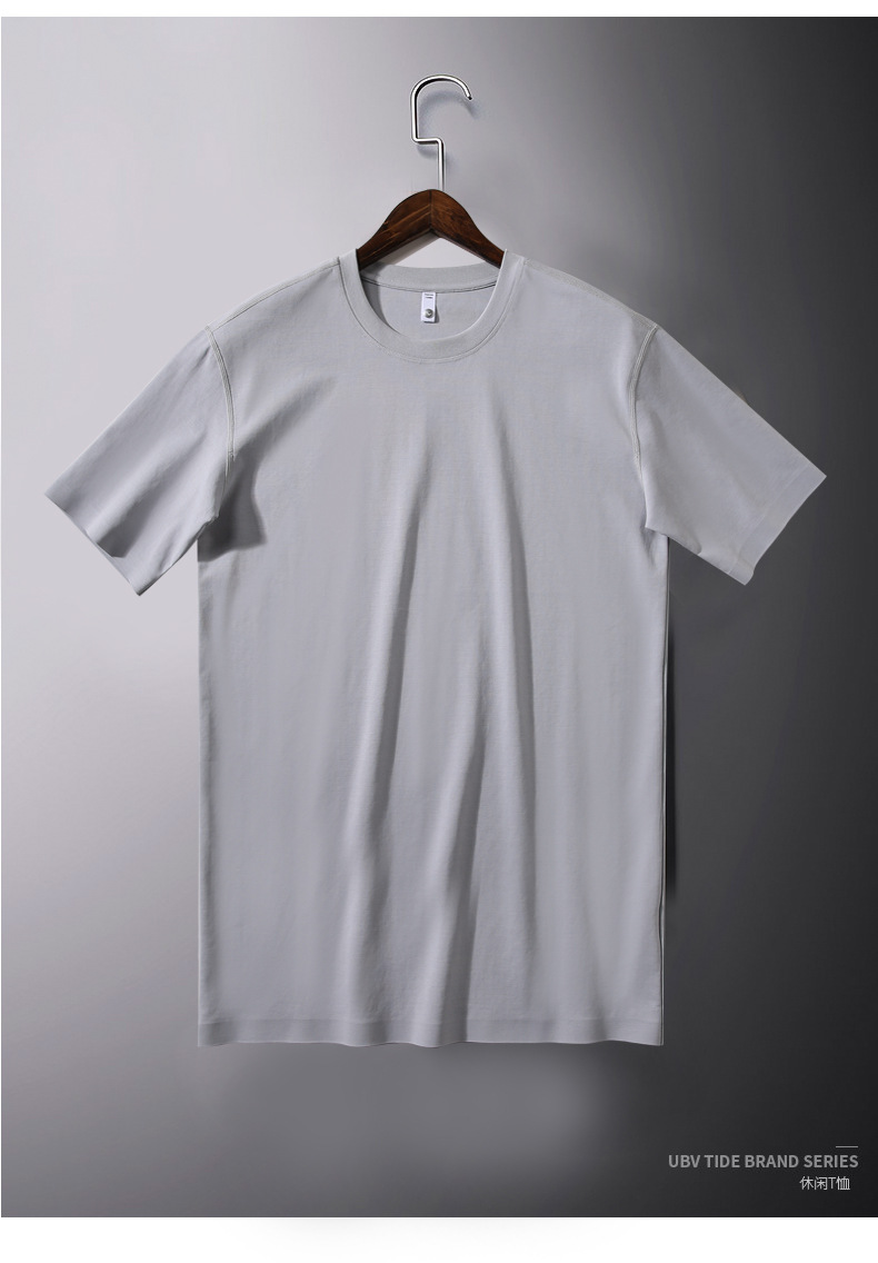 High-grade elastic short-sleeved T-shirt men loose round neck ice silk cotton T-shirt BC10-traceless Roman cotton 220g