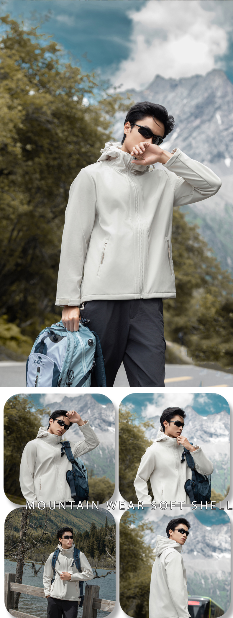 Plush warm lining waterproof soft shell jacket men KG2-8809