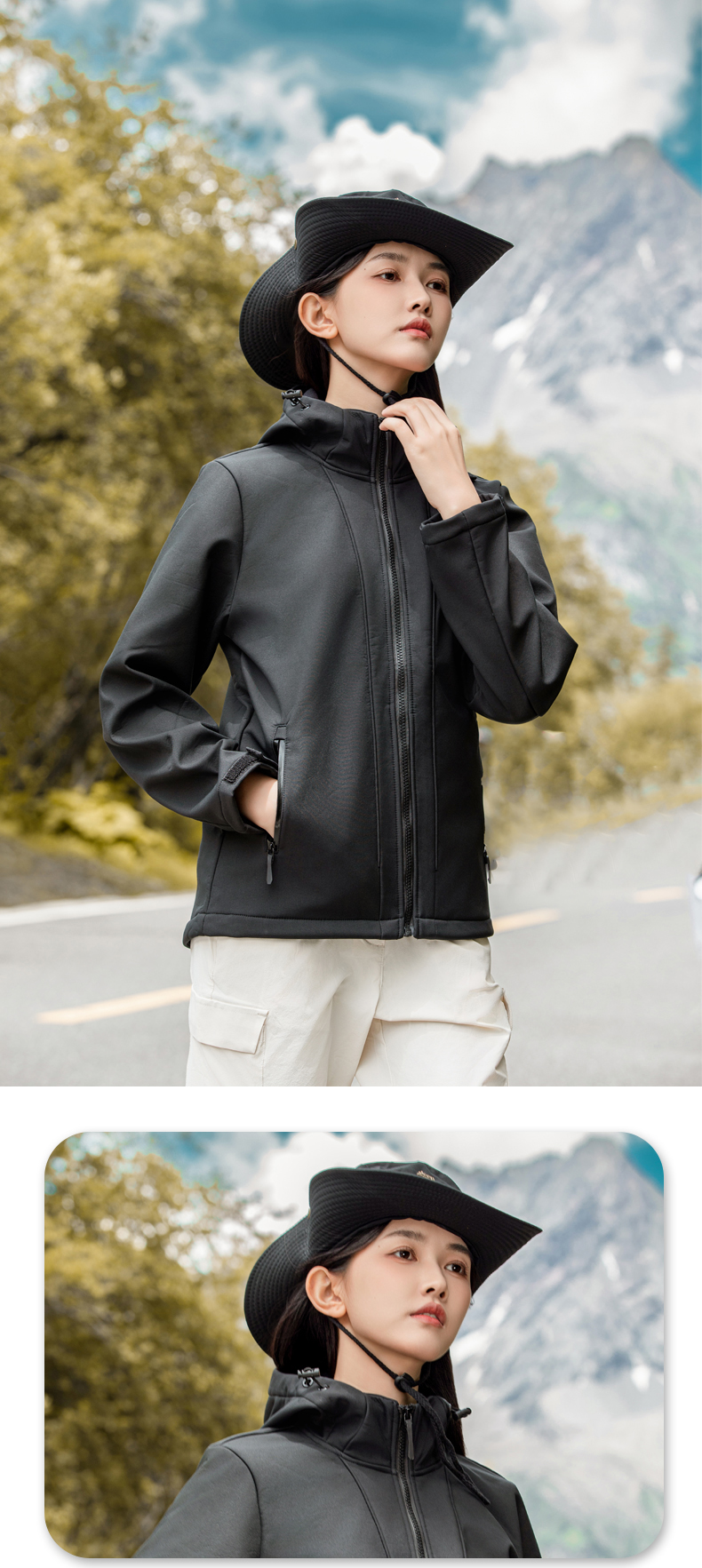 Plush warm lining waterproof soft shell jacket for women KG2-8809