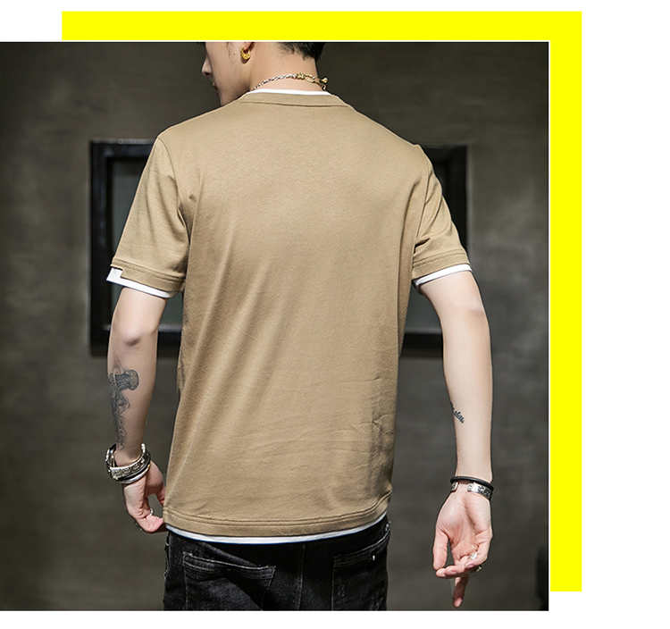 Cotton stitching color round neck short sleeve T-shirt men style KW-8138