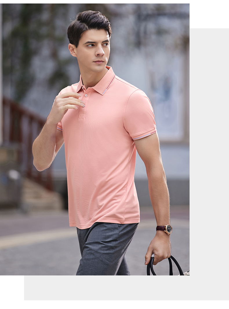 195g hexagonal mercerized antibacterial beads lapel short-sleeved polo shirt 72-2381 men