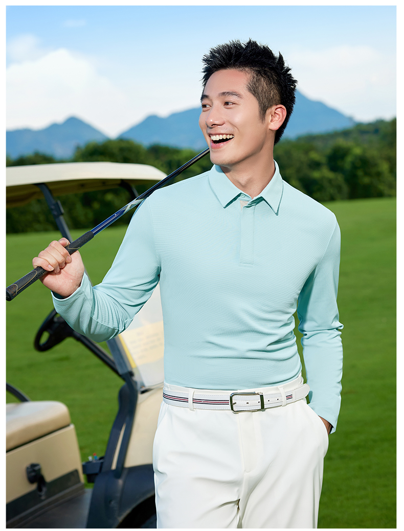 Jacquard refreshing silk golf hidden placket jacquard two-level collar long-sleeved POLO shirt GJ11-8828