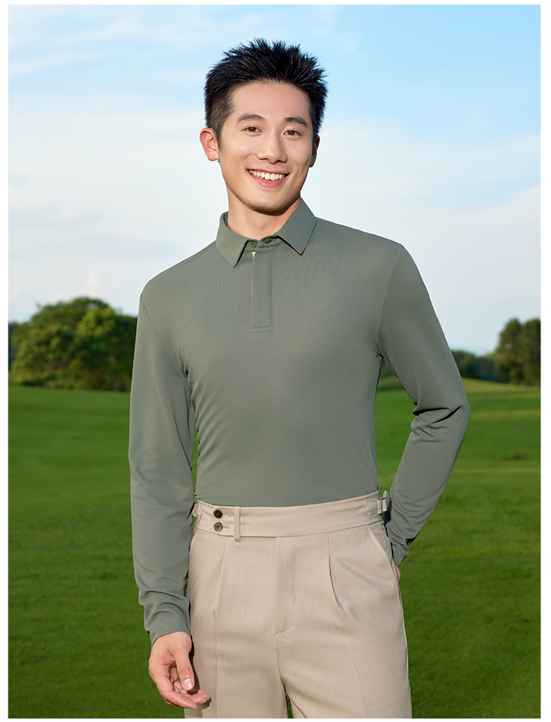 Jacquard refreshing silk golf hidden placket jacquard two-level collar long-sleeved POLO shirt GJ11-8828